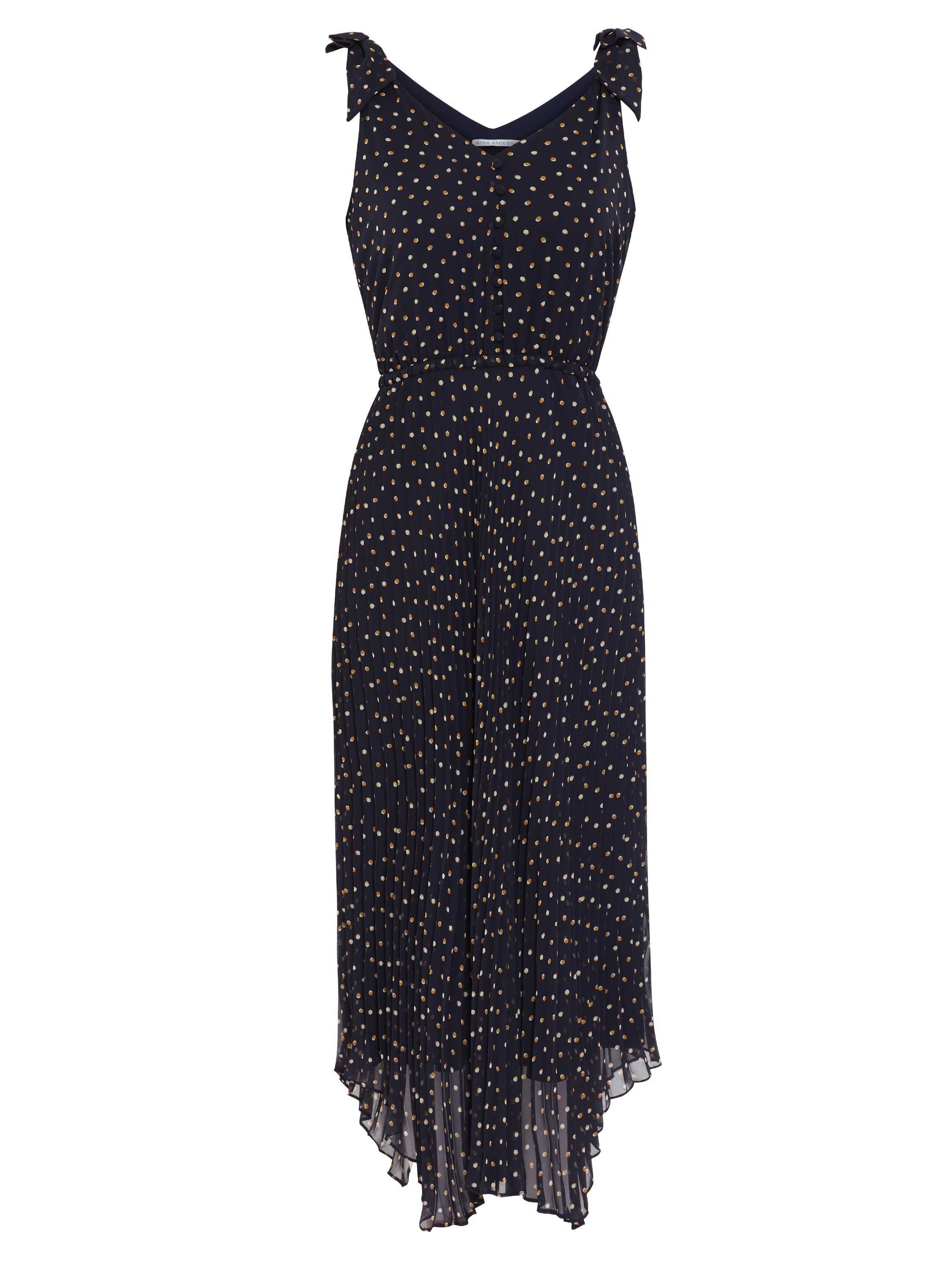 Gina Bacconi Maxie Chiffon Spot Dress in Navy