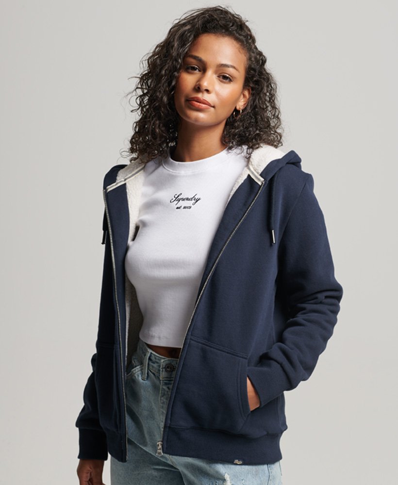 Superdry Felpa Con Cerniera Integrale E Fodera In Borg – Manica Lunga – Taglia M – Comfort E Caldo