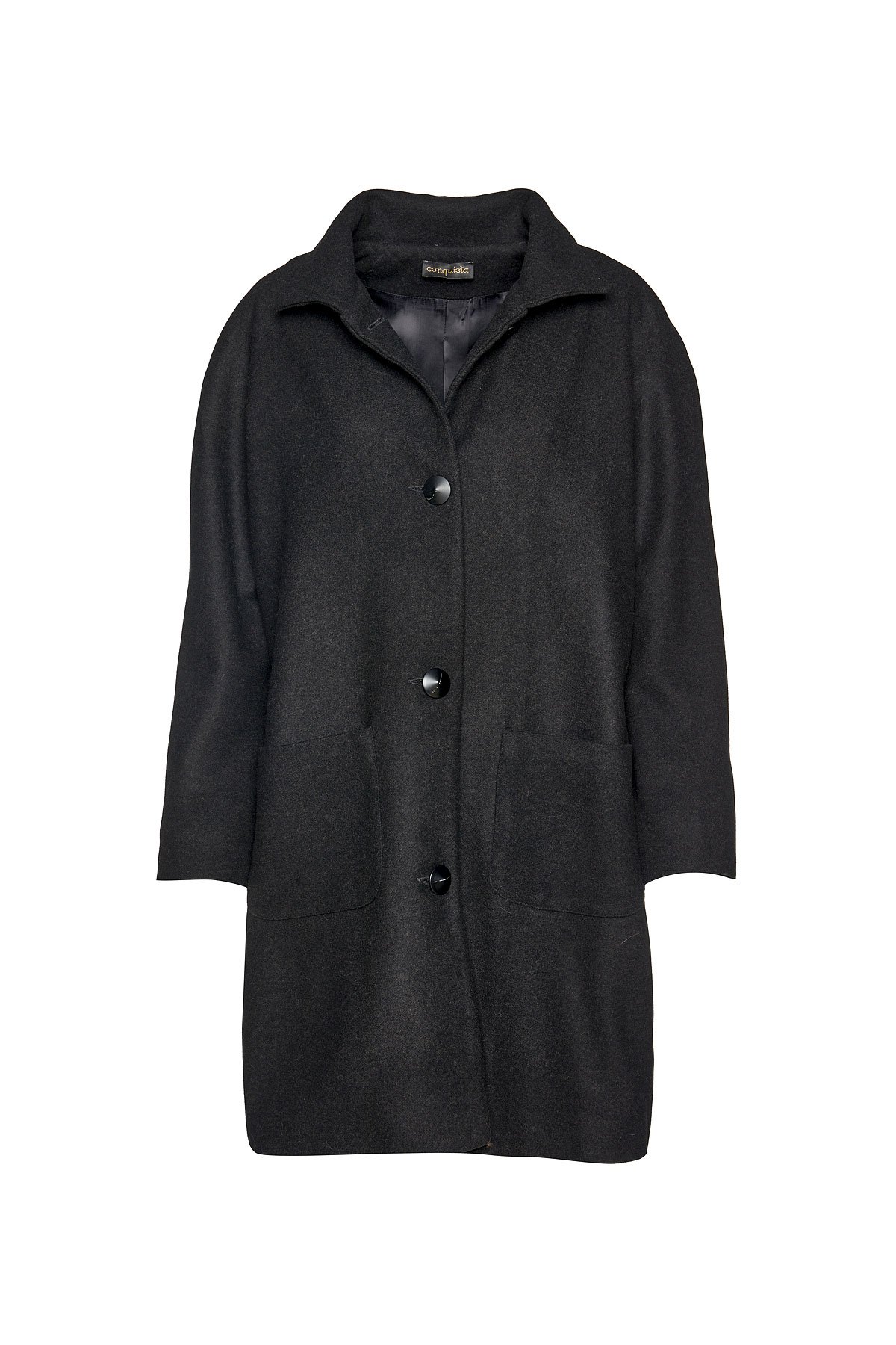 Schwarzer Mantel aus einer Woll-Seiden-Mischung von Conquista