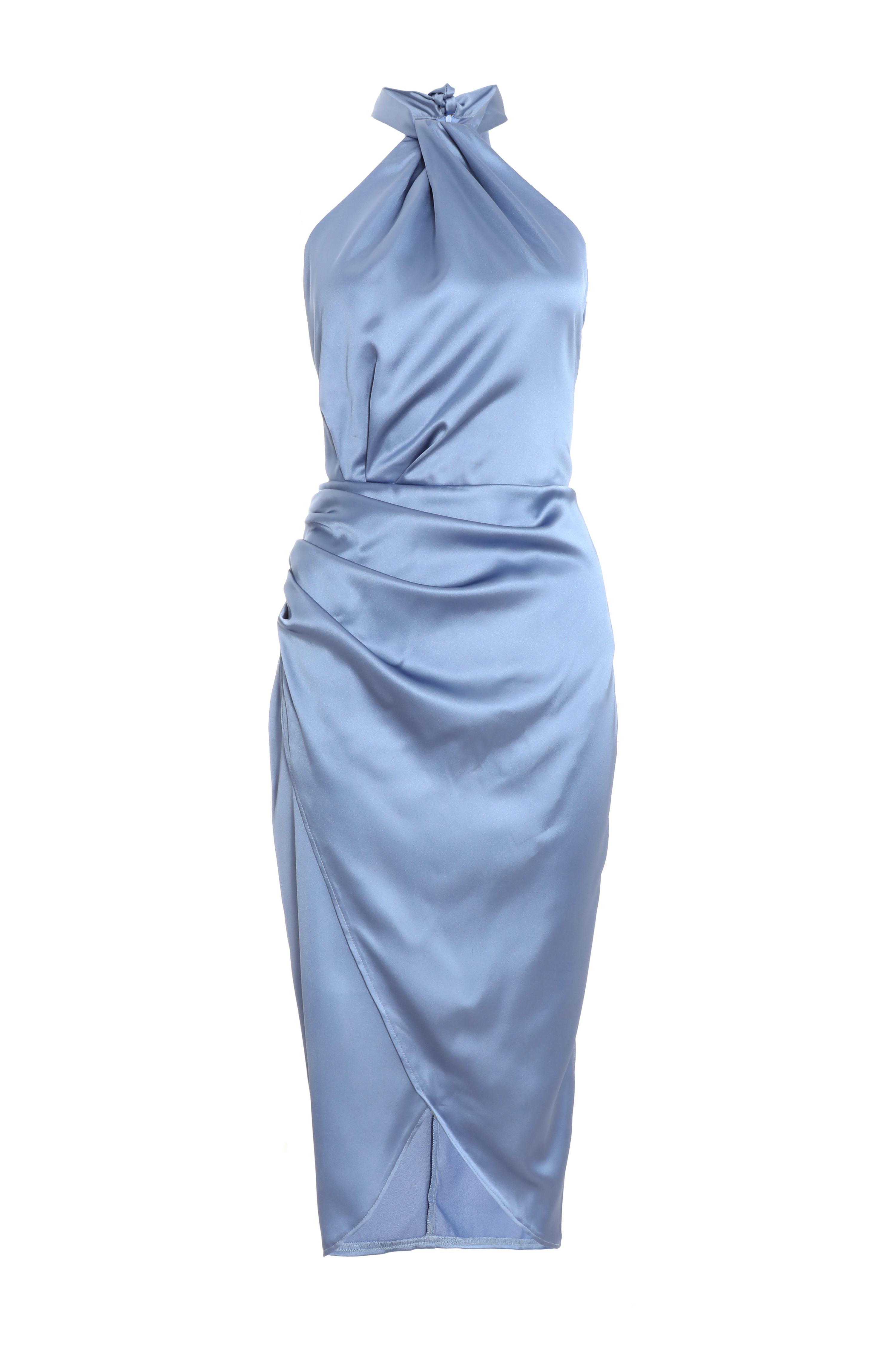 Satin Halter Neck Midi Dress