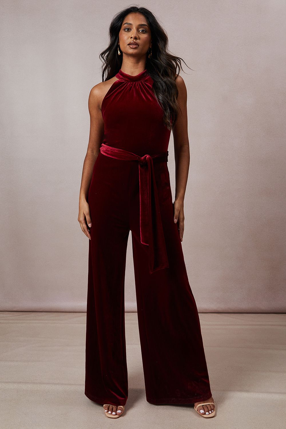 Velvet jumpsuit red discount
