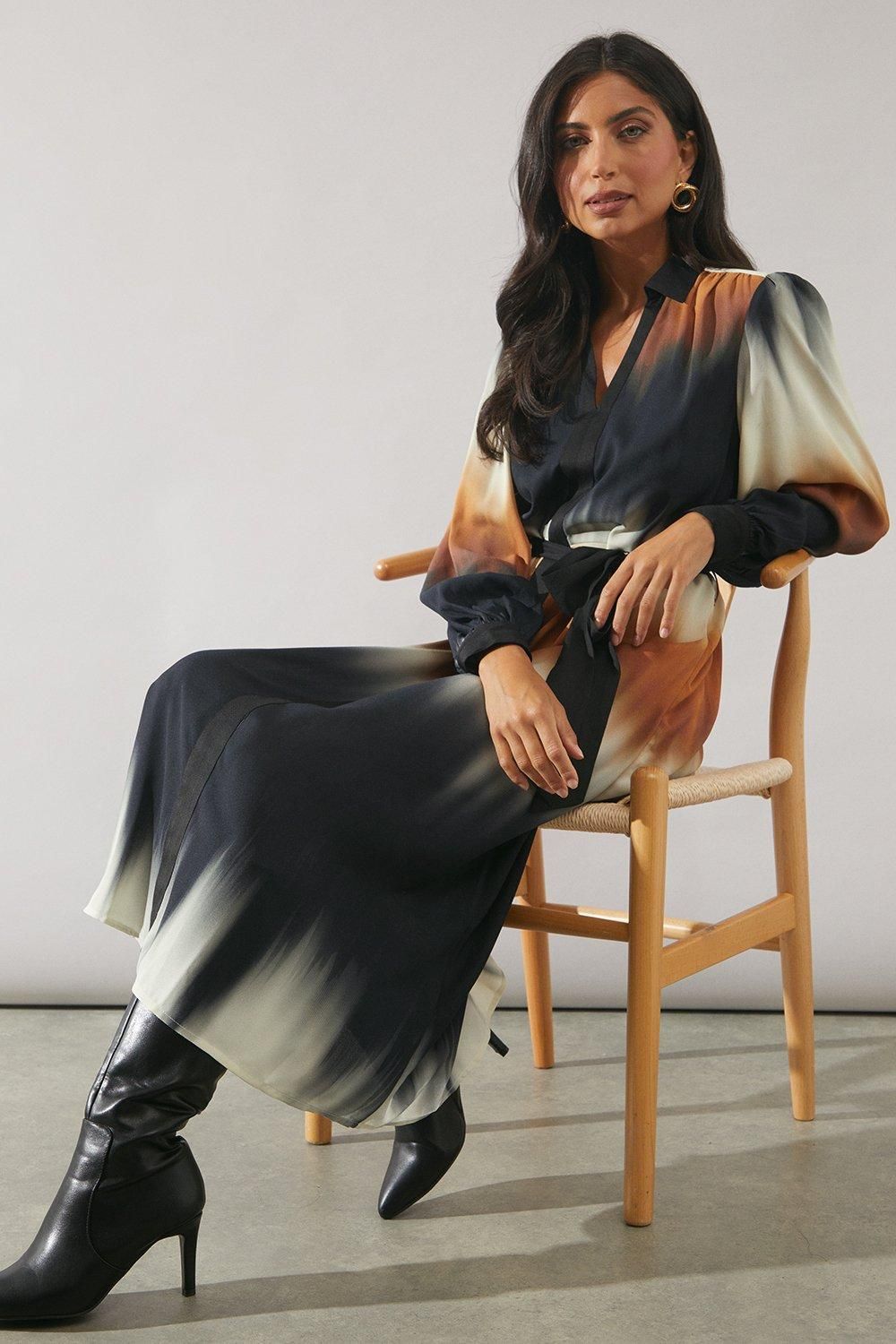 Ombre Contrast Placket Shirt Dress
