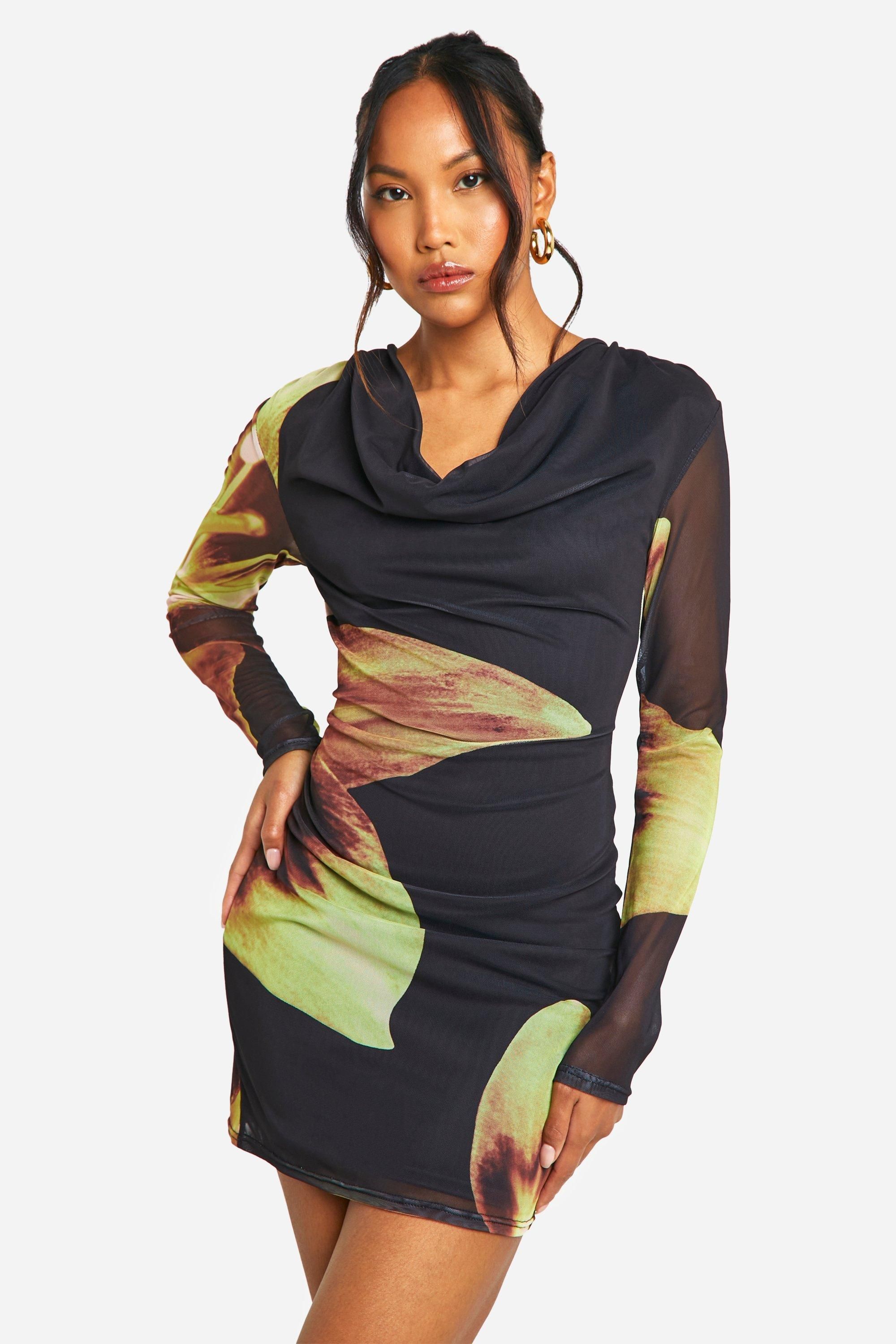 Women's Plus Half Sleeve Cowl Neck Mini Dress
