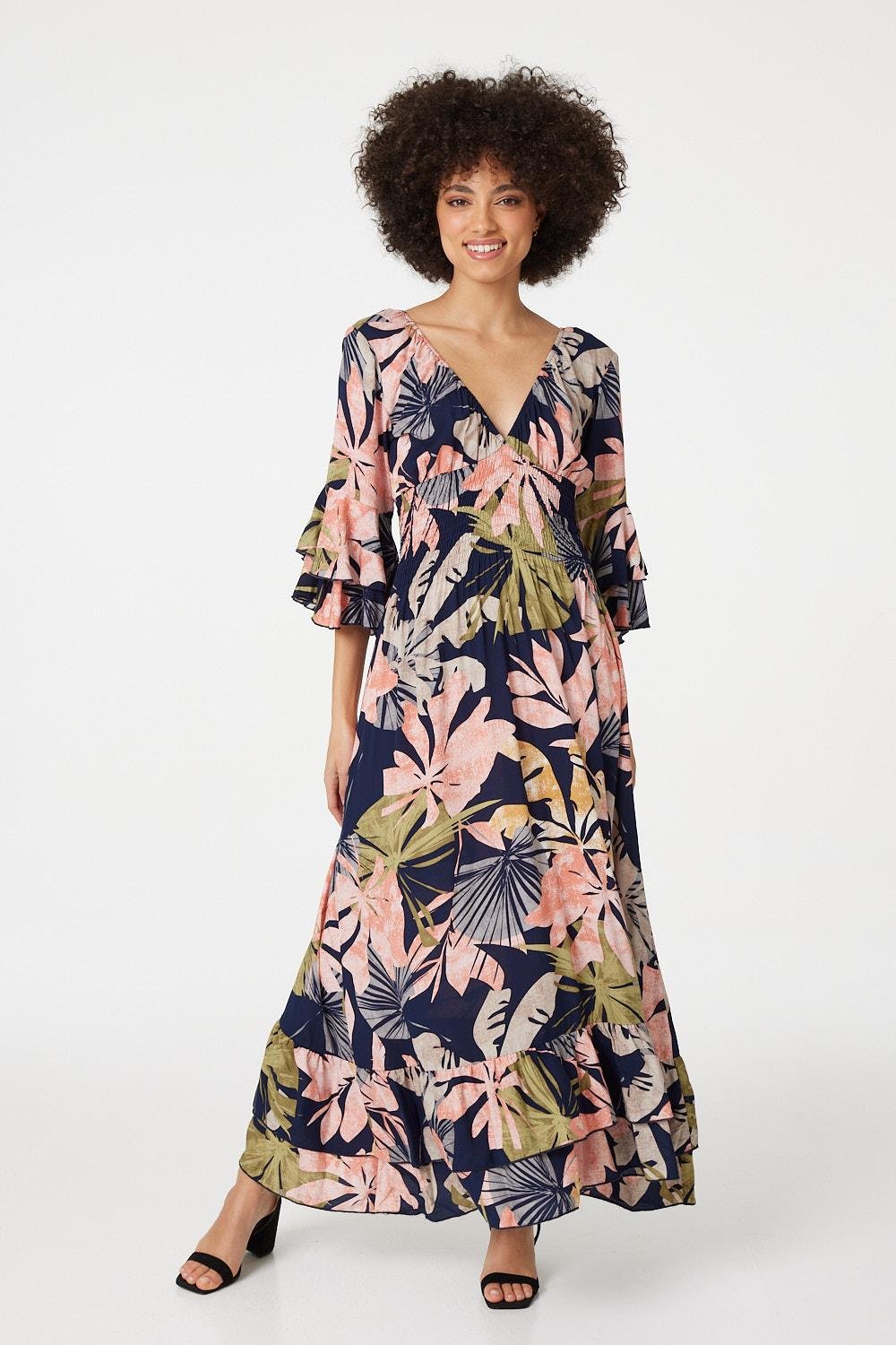 Dawn Maxi Dress in Midnight Leaf Flock Navy main image 1