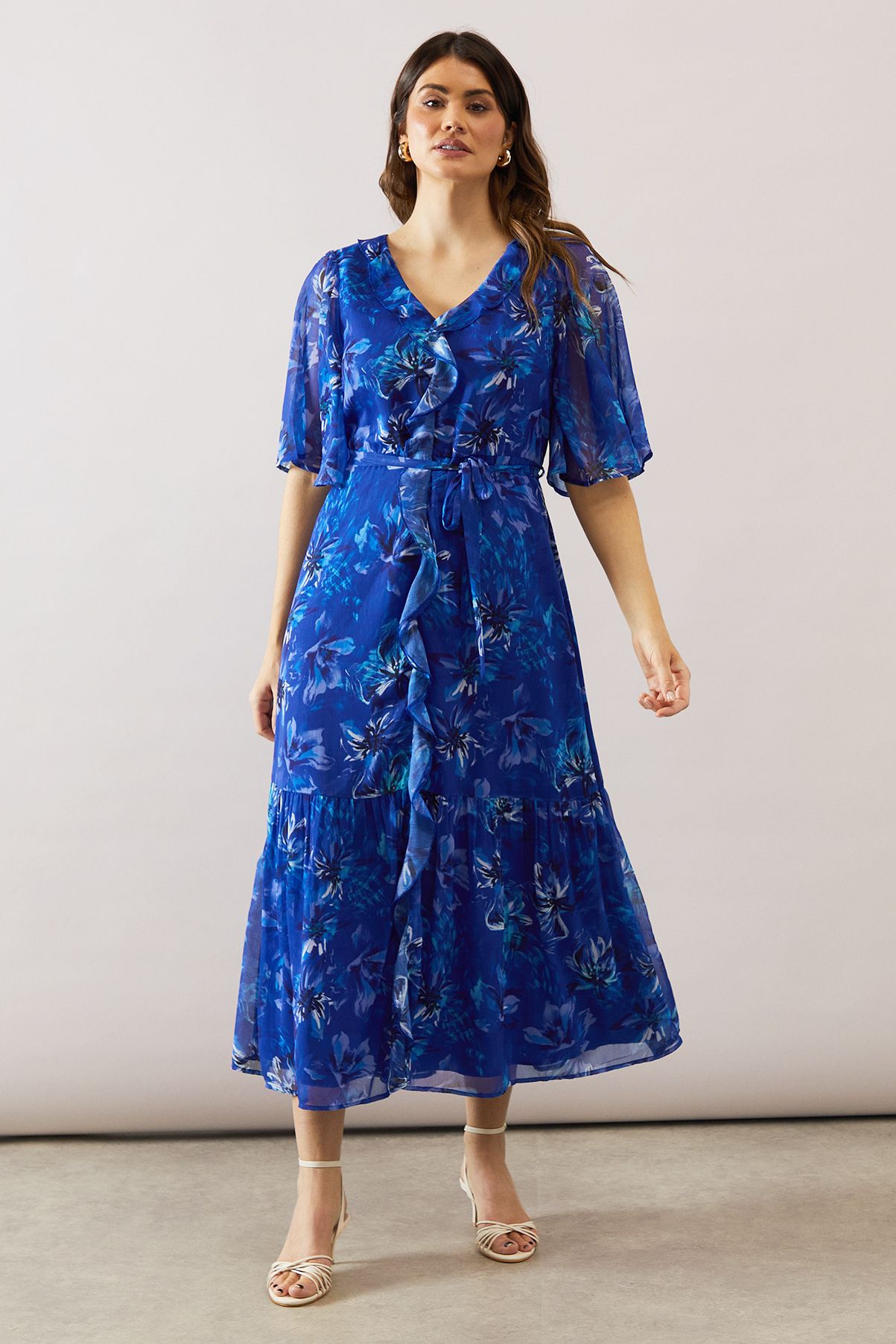 Chiffon Botanical Print Frill Maxi Dress main image 1