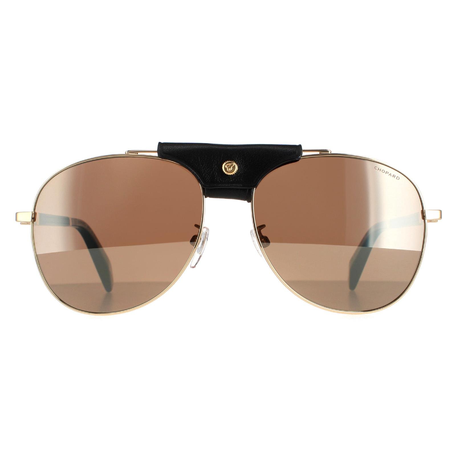 Chopard Aviator Mens Shiny Rose Gold Brown Silver Mirror Polarised