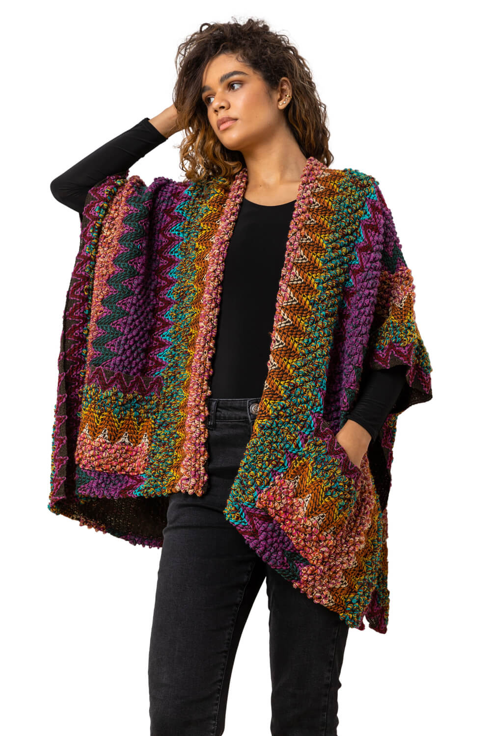 One Size Textured Aztec Print Cape