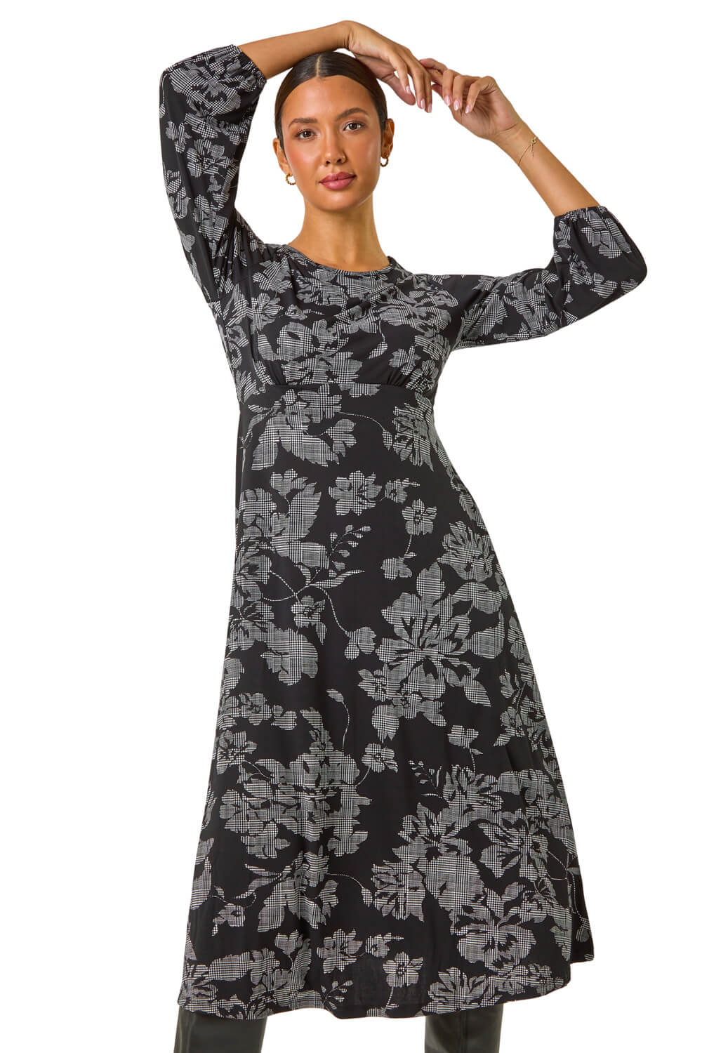 Floral Printed A-Line Cotton Midi Dress main image 1