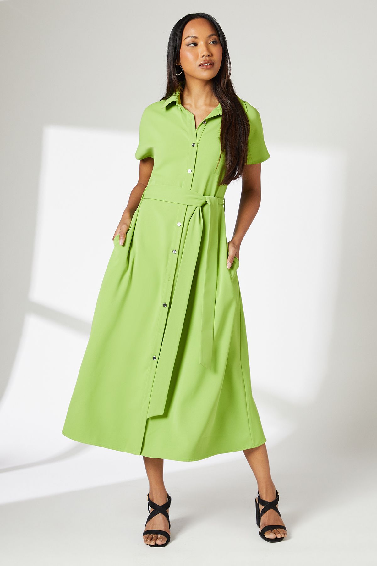 green-premium-twill-button-through-shirt-dress