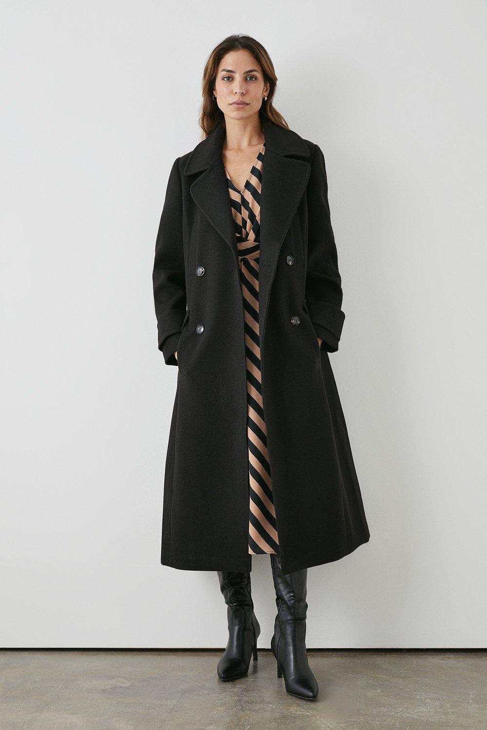 Contrast Double-Breasted Long Sleeve Longline Coat