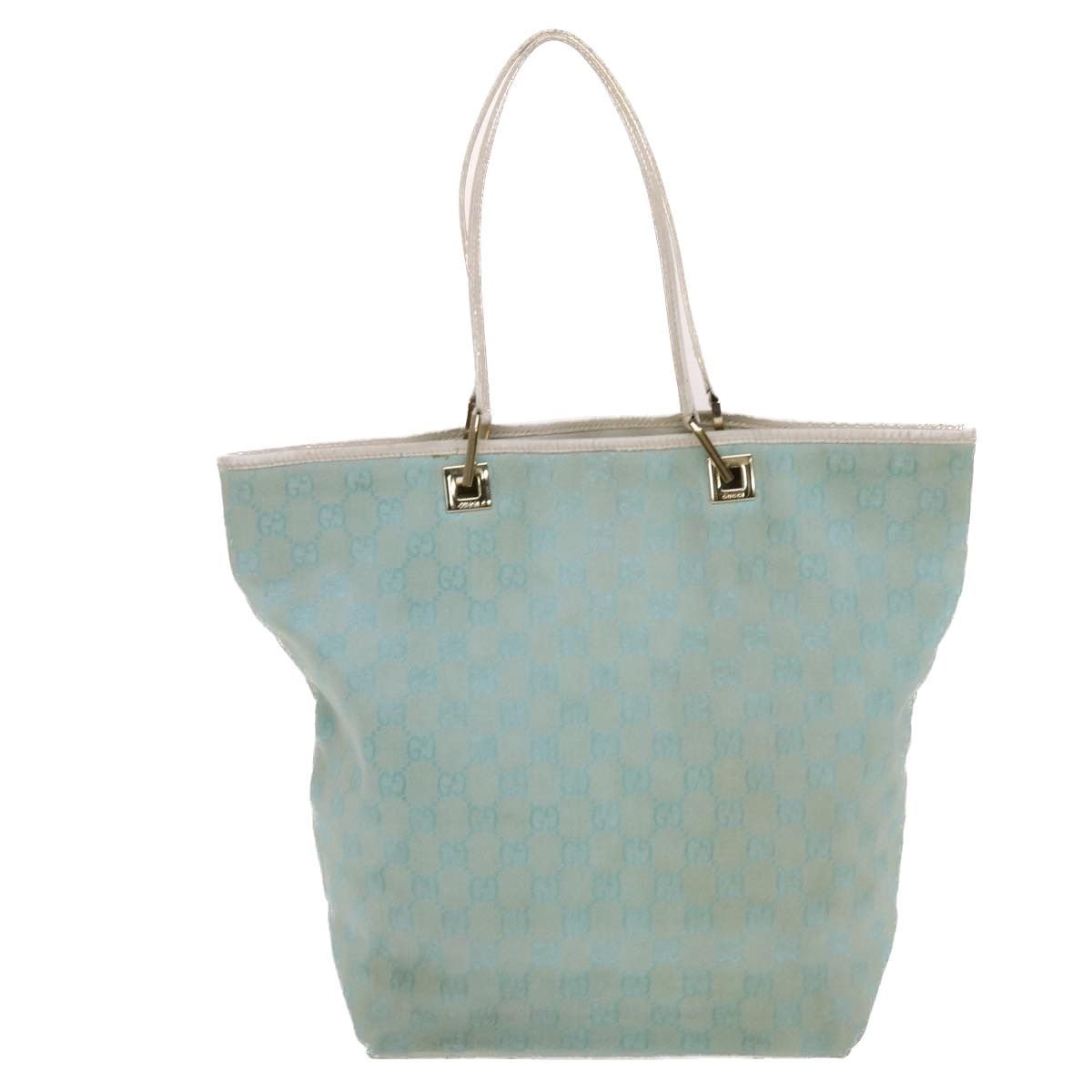 GUCCI GG Canvas Tote Bag Hellblau Weiß Auth 50181