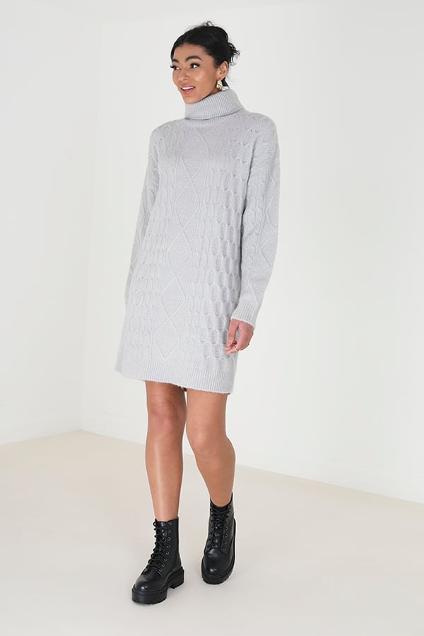Grey cable knit jumper dress online
