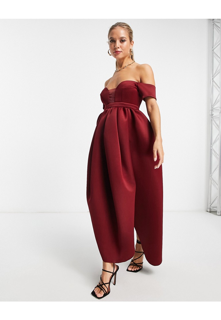Semi-Sheer Mesh Cold Shoulder Cocoon Maxi Dress