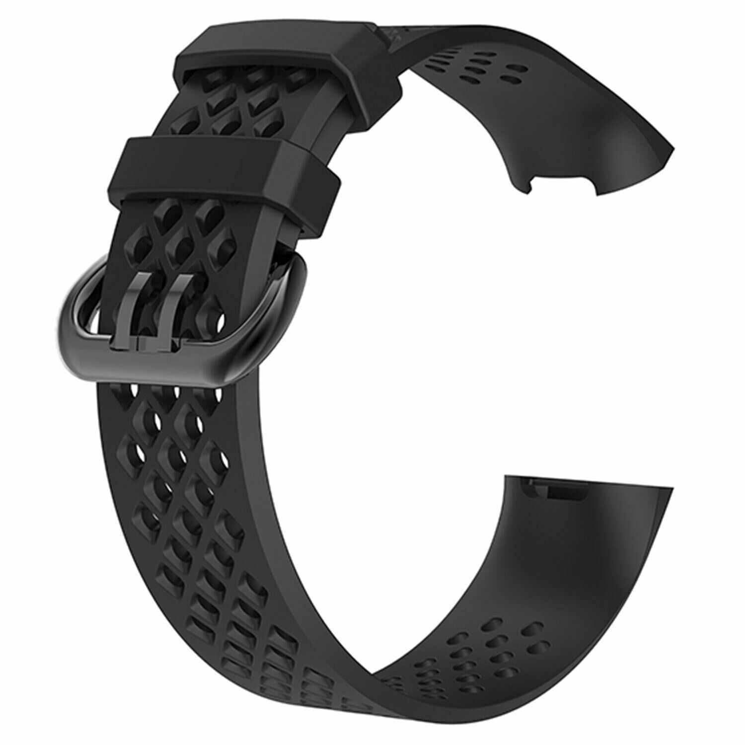 Aquarius Holes Silicone Watch Band for Fitbit Charge 3 Black Large