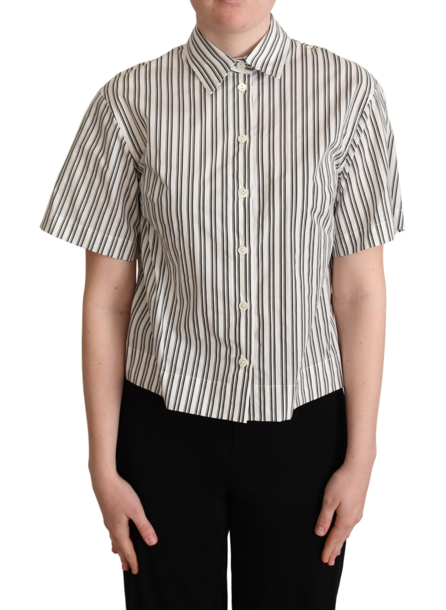 Dolce & Gabbana White Cotton Blend 3/4 Sleeves Blouse Top