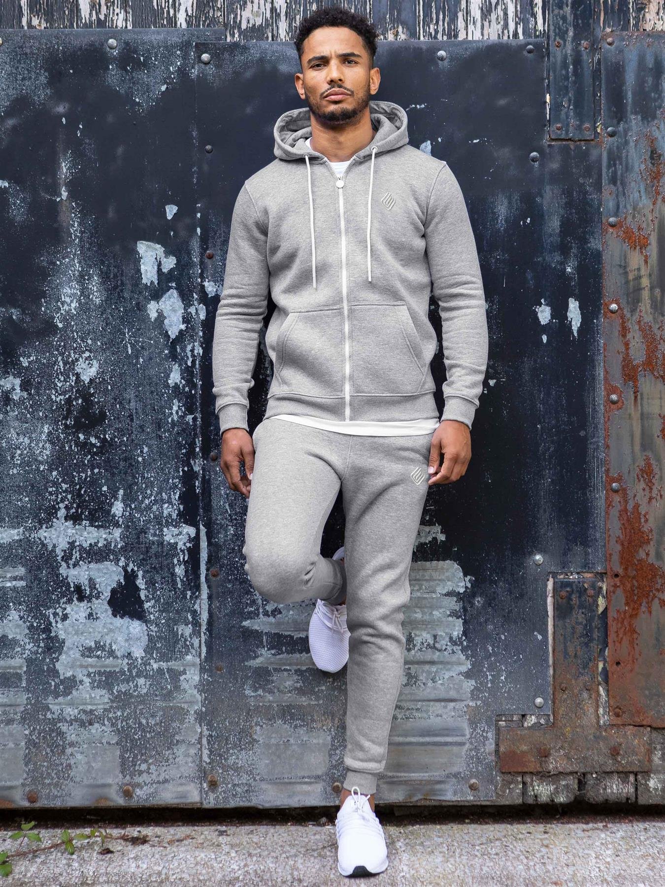 Enzo Mens Zip Up Hoodie Tracksuit Set Grey