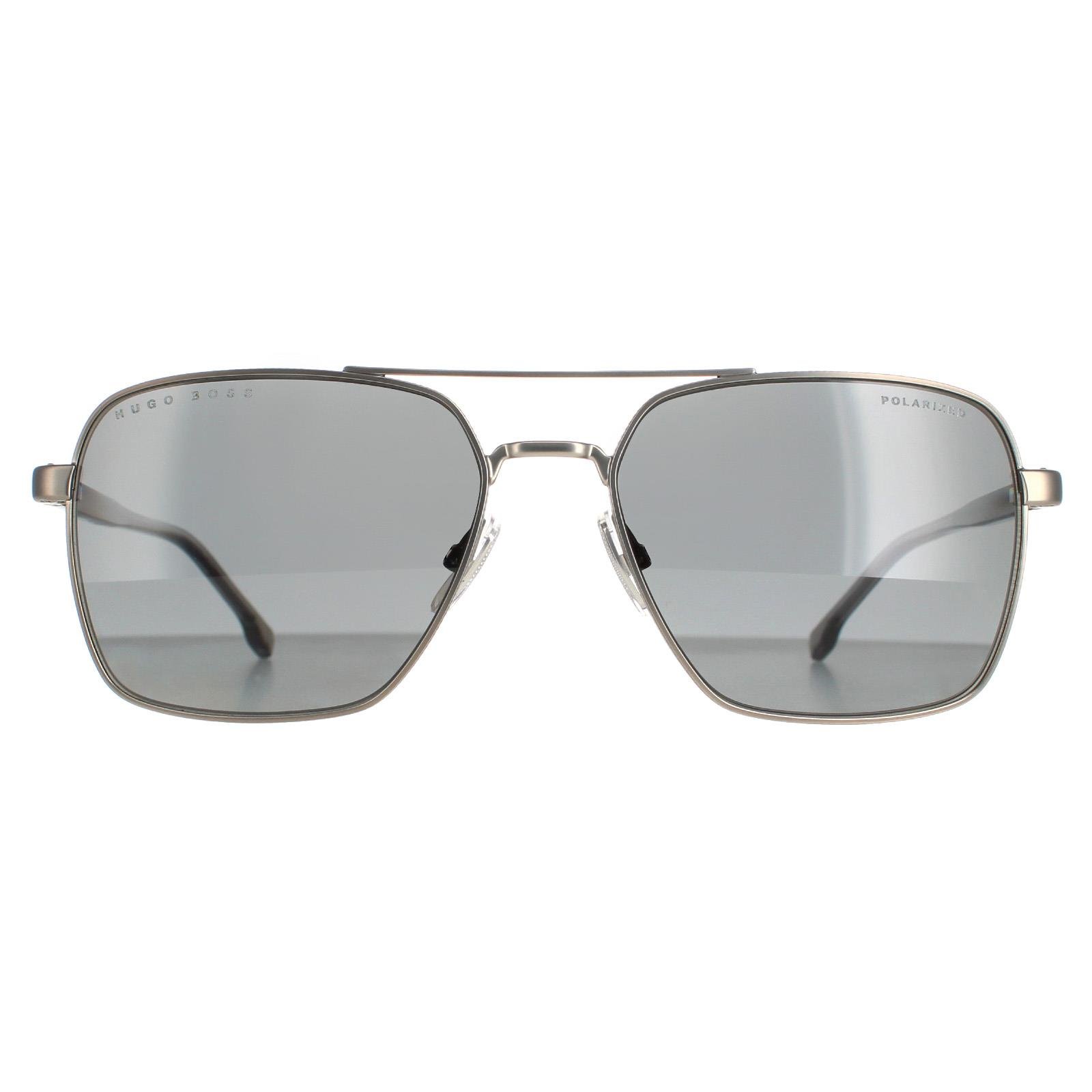 Hugo Boss Aviator Mens Matte Ruthenium Grey Polarized BOSS 1045/S