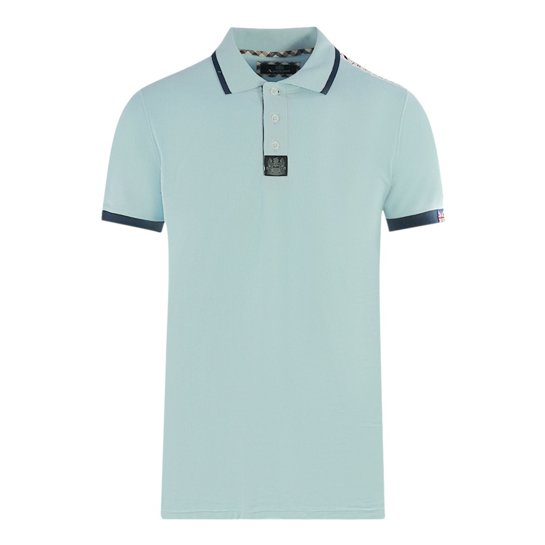 Aquascutum Twin Tipped Collar Brand Logo Royal Blue Polo Shirt