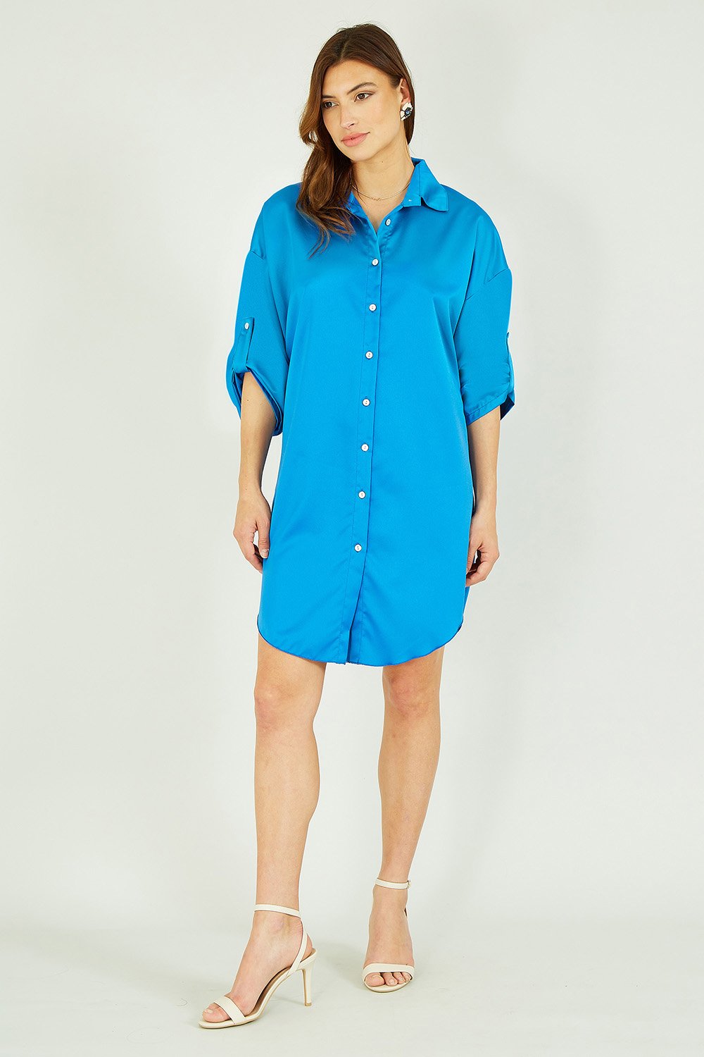 Mela Cobalt Blue Satin Relaxed Shirt Dress