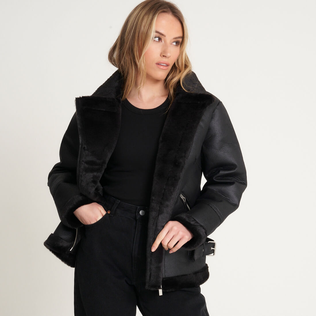 Barney's originals faux fur coat top