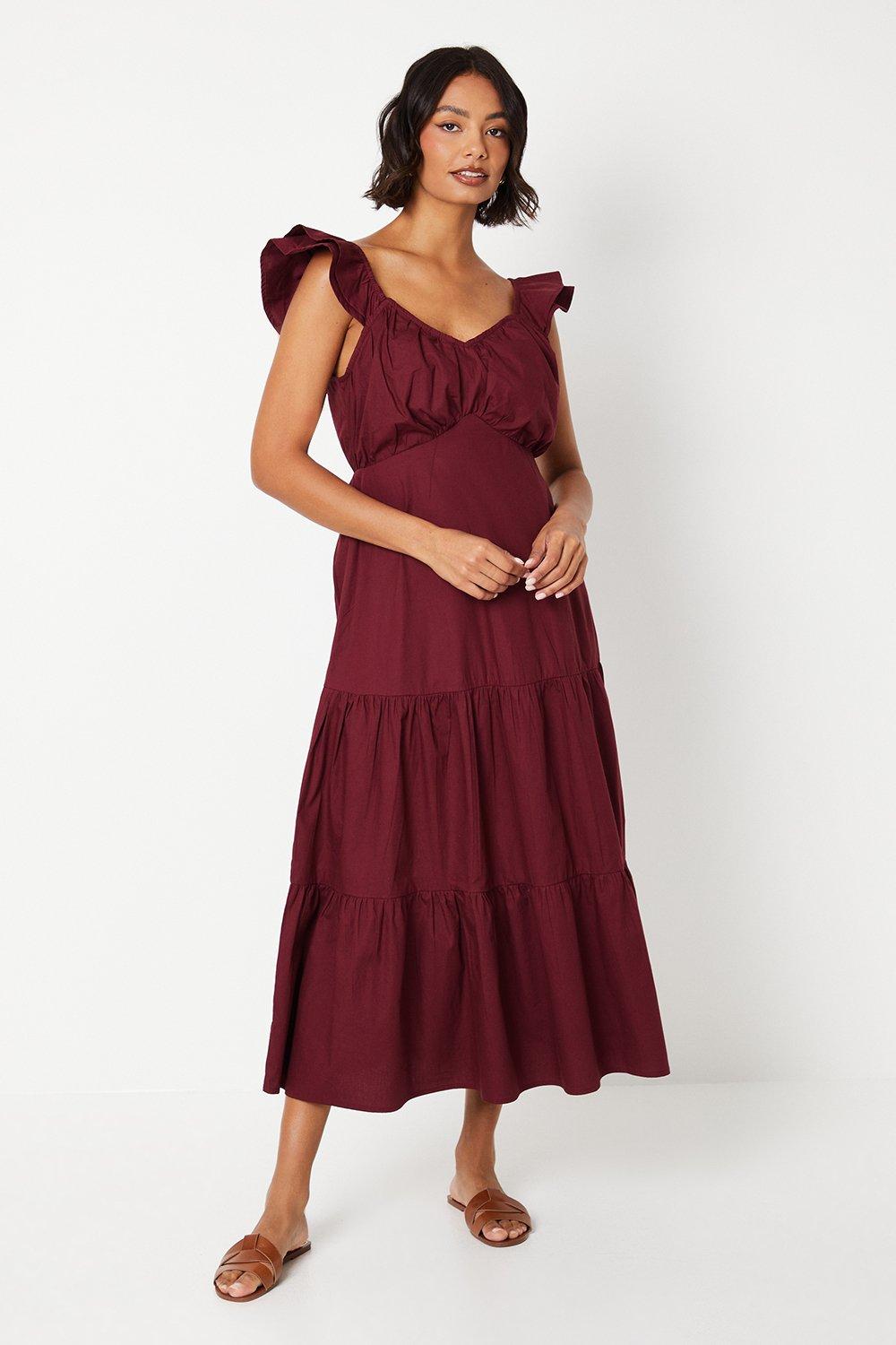 Poplin Tiered Midi Dress Ybr White