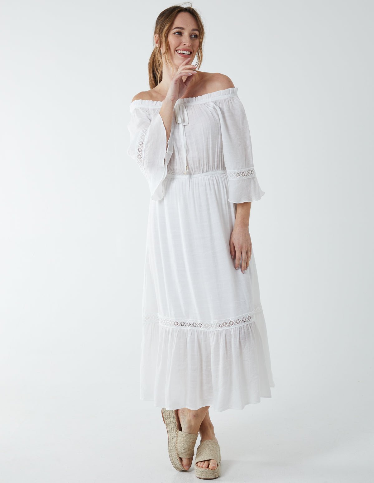 off shoulder elasticated dress