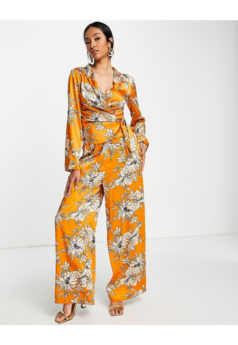Solid Wrap Top and Pant Set in Orange main image 1