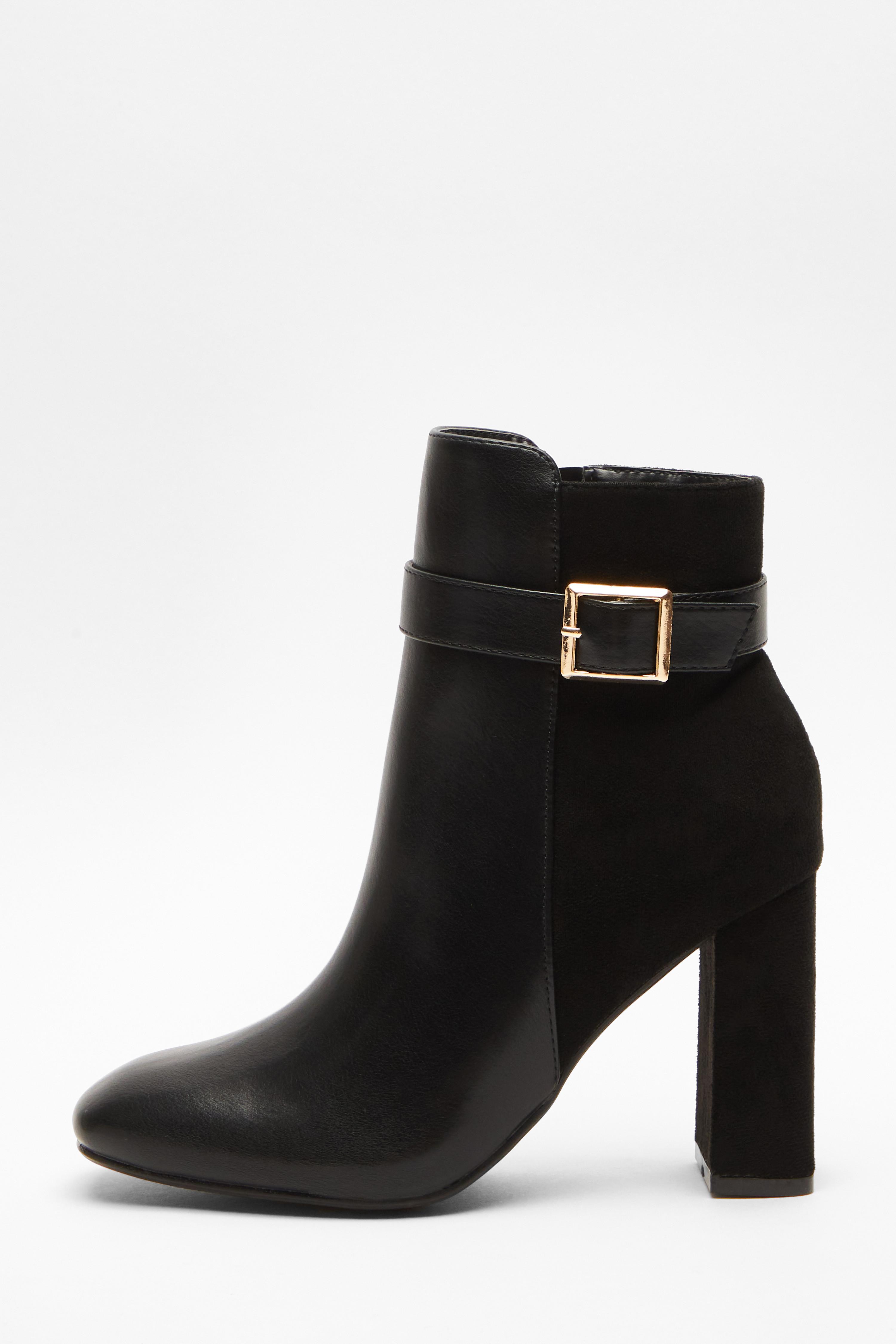 Black Faux Leather Ankle High Chunky Sole Boots - Tanna