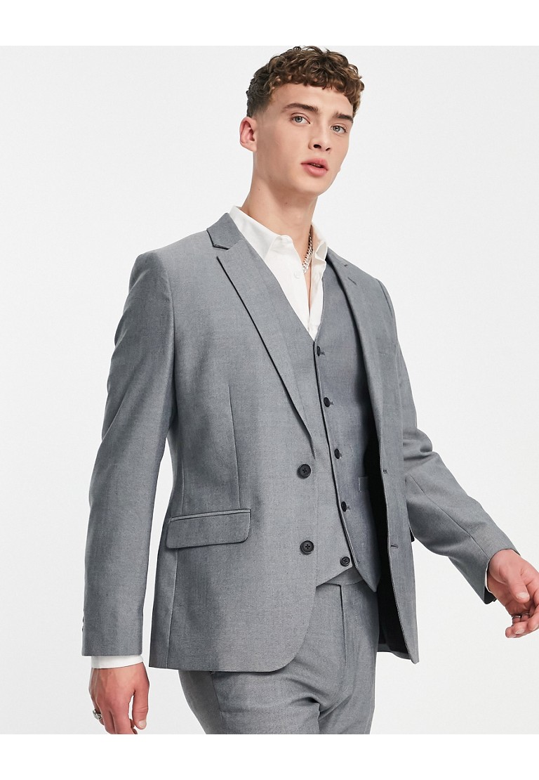 ASOS DESIGN skinny smart oxford suit jacket in charcoalGrey