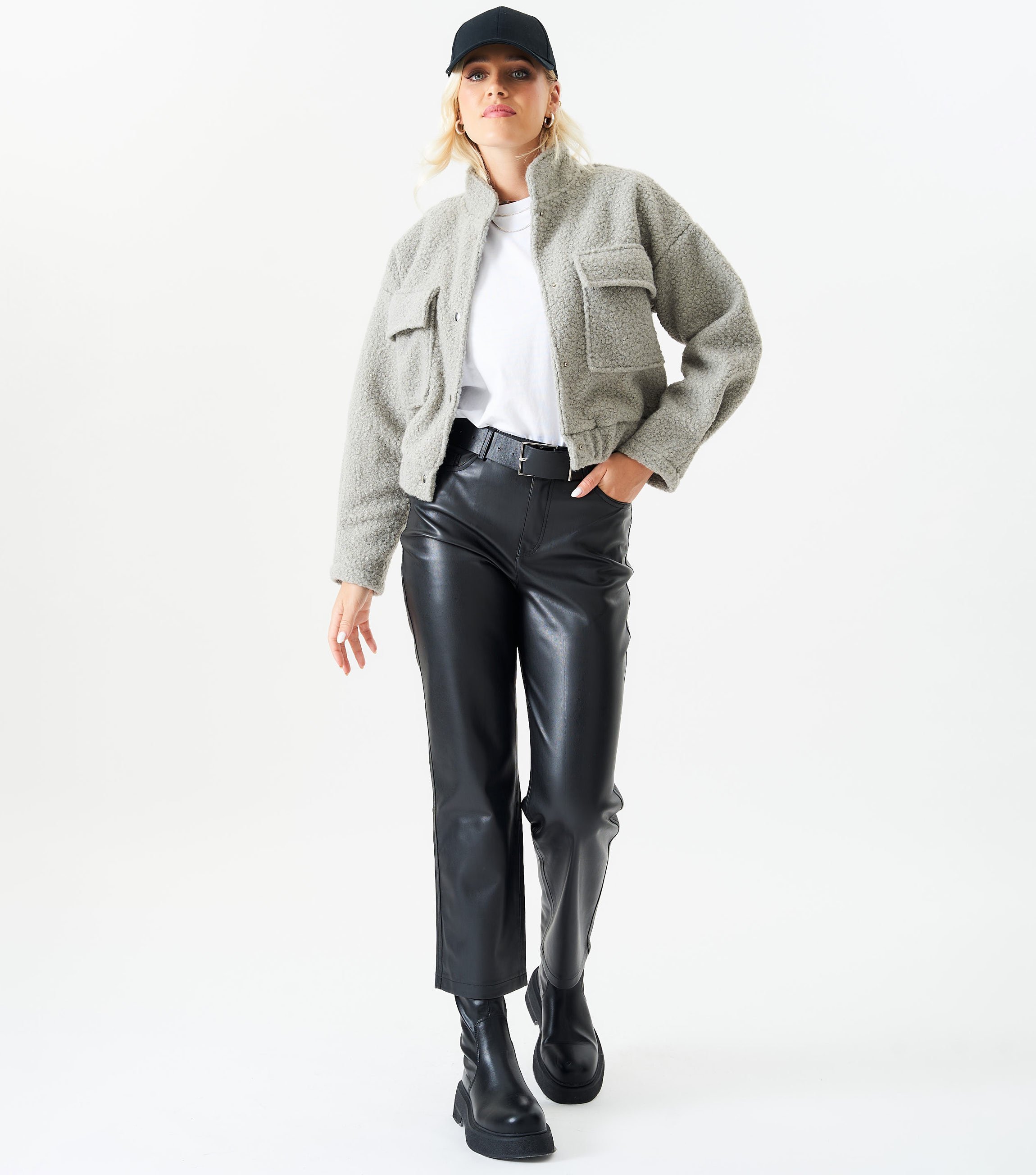 Boucle Wool Elasticated Waist Cropped Jacket