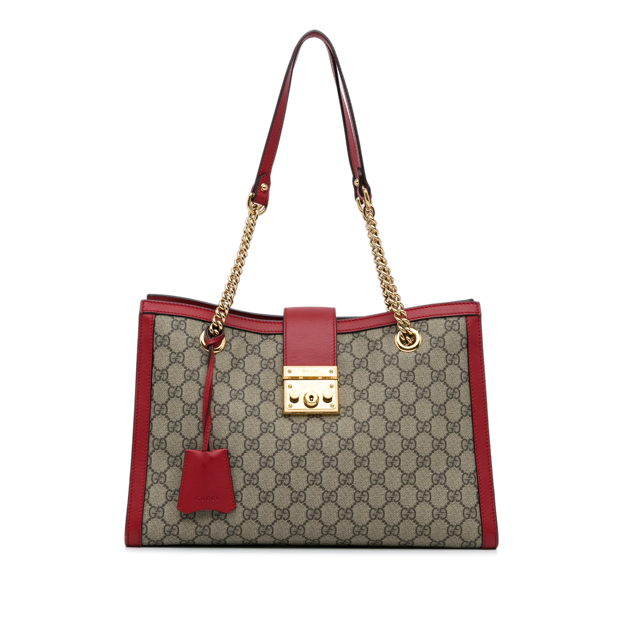 Vintage Gucci Medium GG Supreme Padlock Tote Bag Brown