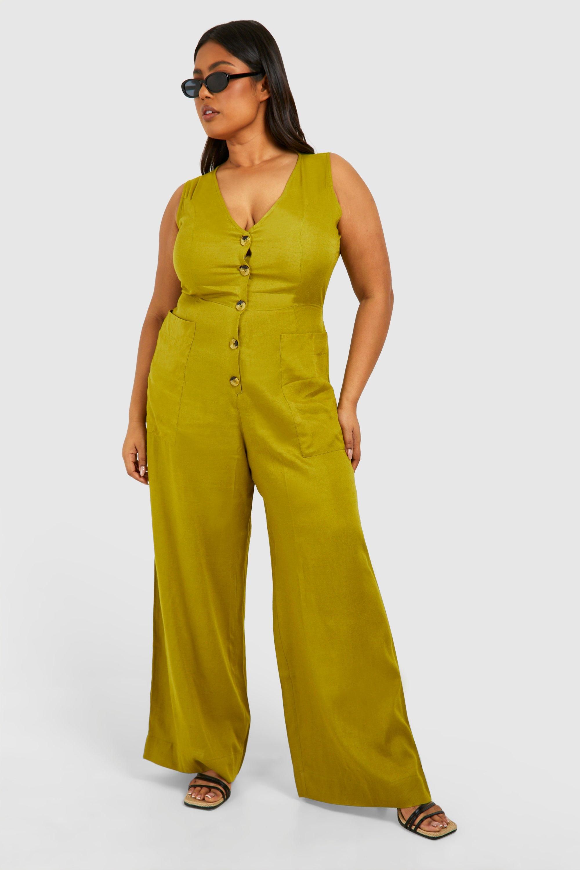 Plus Woven Tailored Button Down Jumpsuit