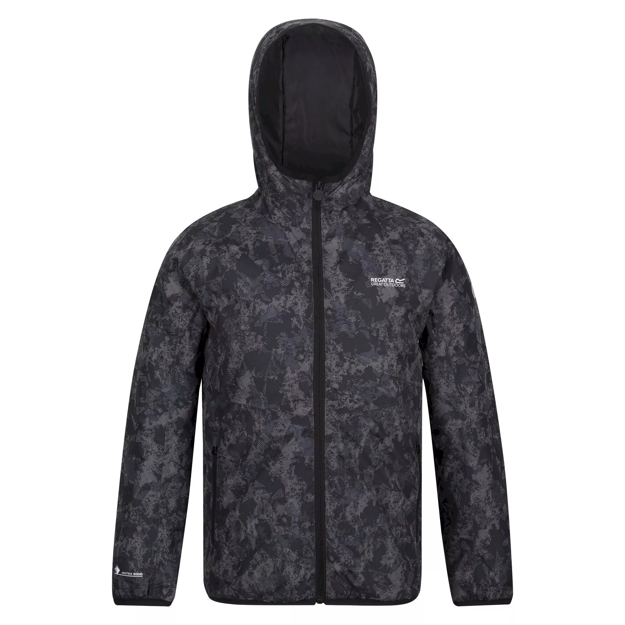 Regatta Childrens Kids Volcanics VI Camo Waterproof Jacket Dark Grey