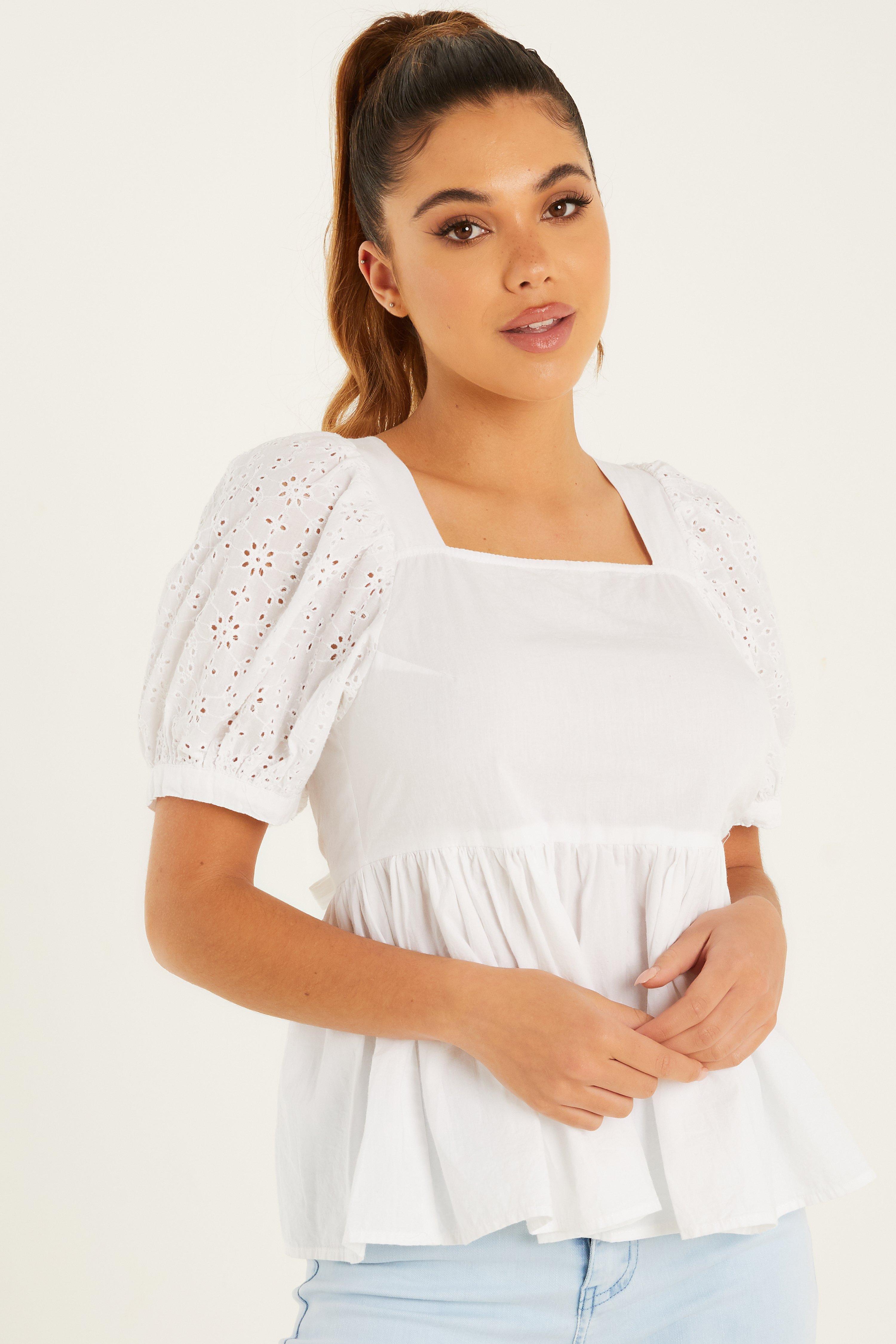 White Printed Peplum Top