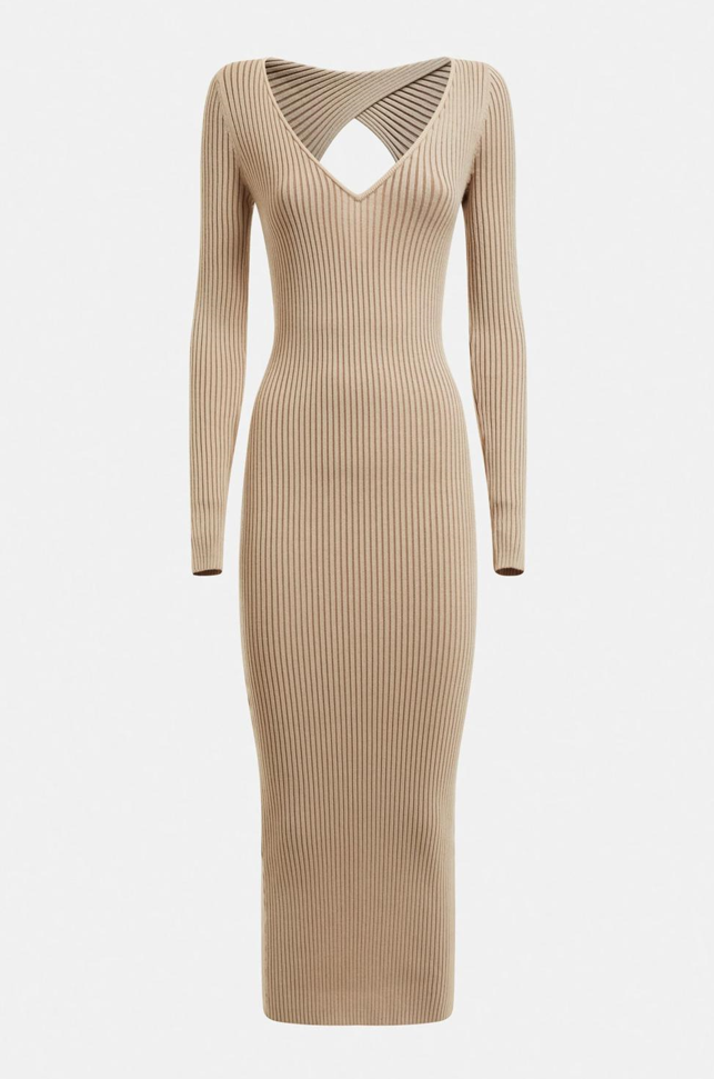 GUESS Women's Long Sleeve Joslyn Dress - Ruched Jersey With Front Cutout, Allover Print