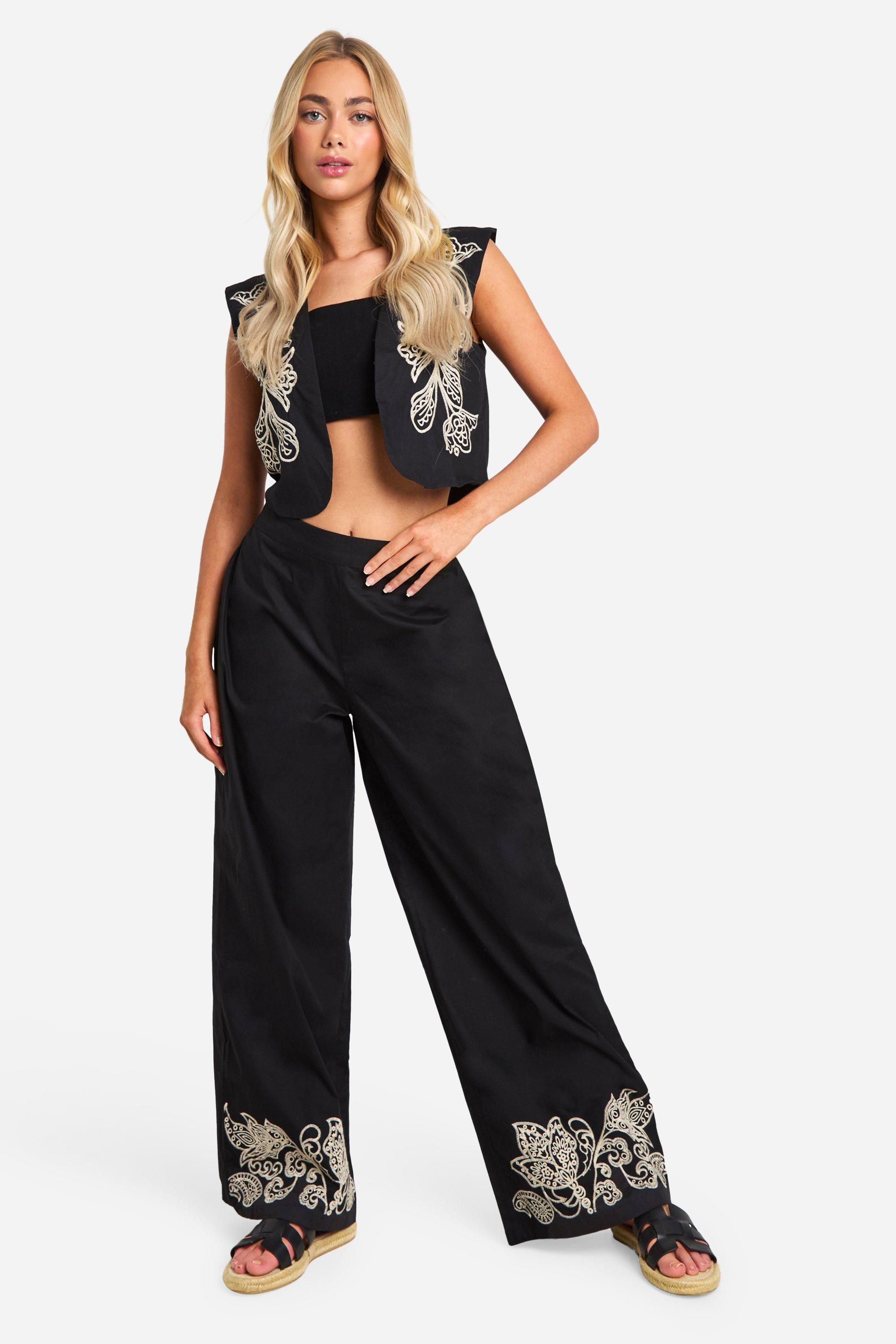 High Waist Embroidered Trousers