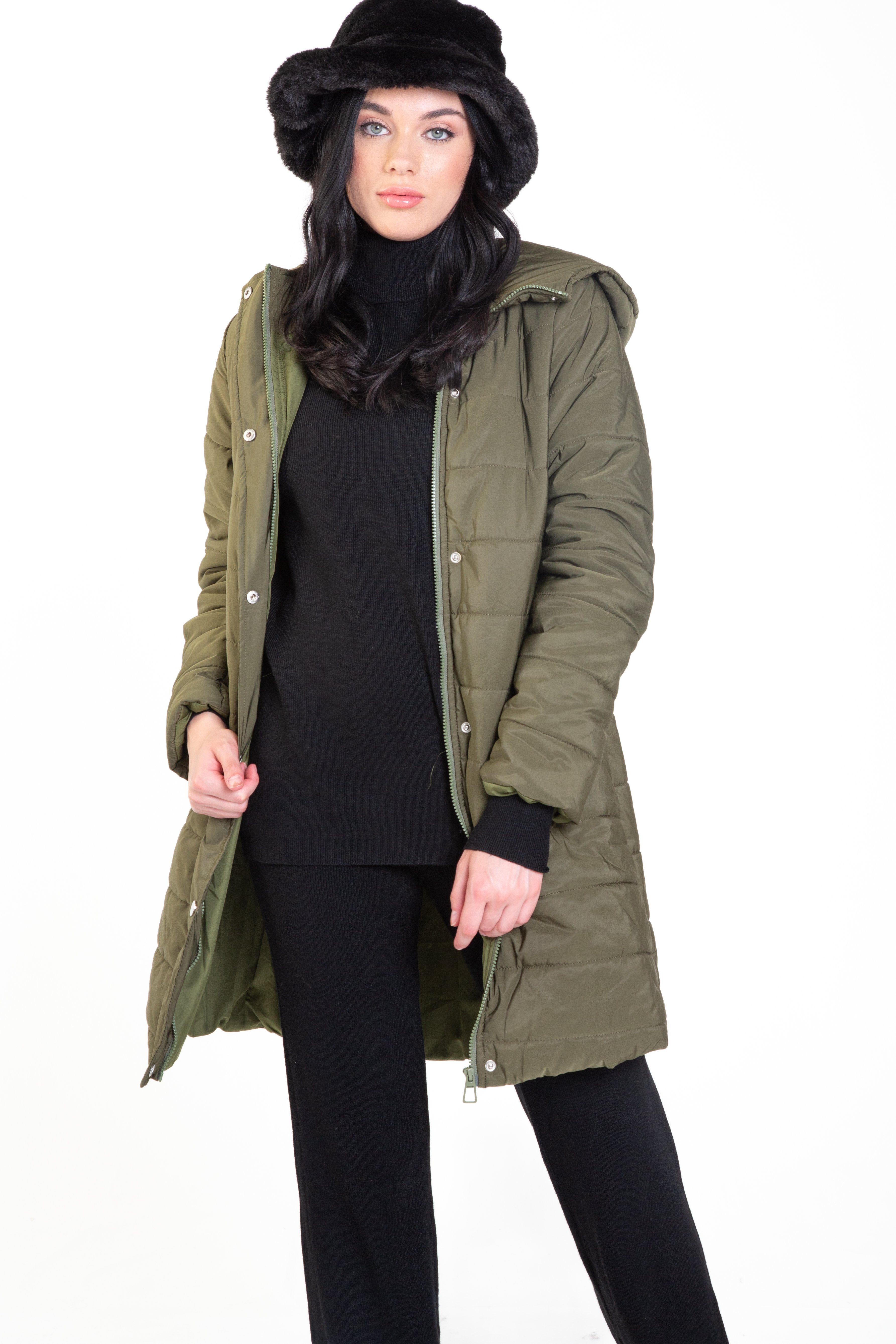 Quilted Longline Jacket with Hood main image 1