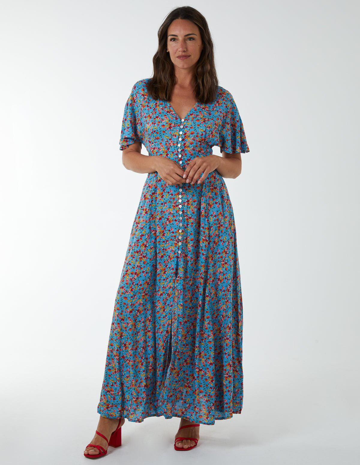 Button Through Maxi Linen Dress With Pocket - Linen main image 1