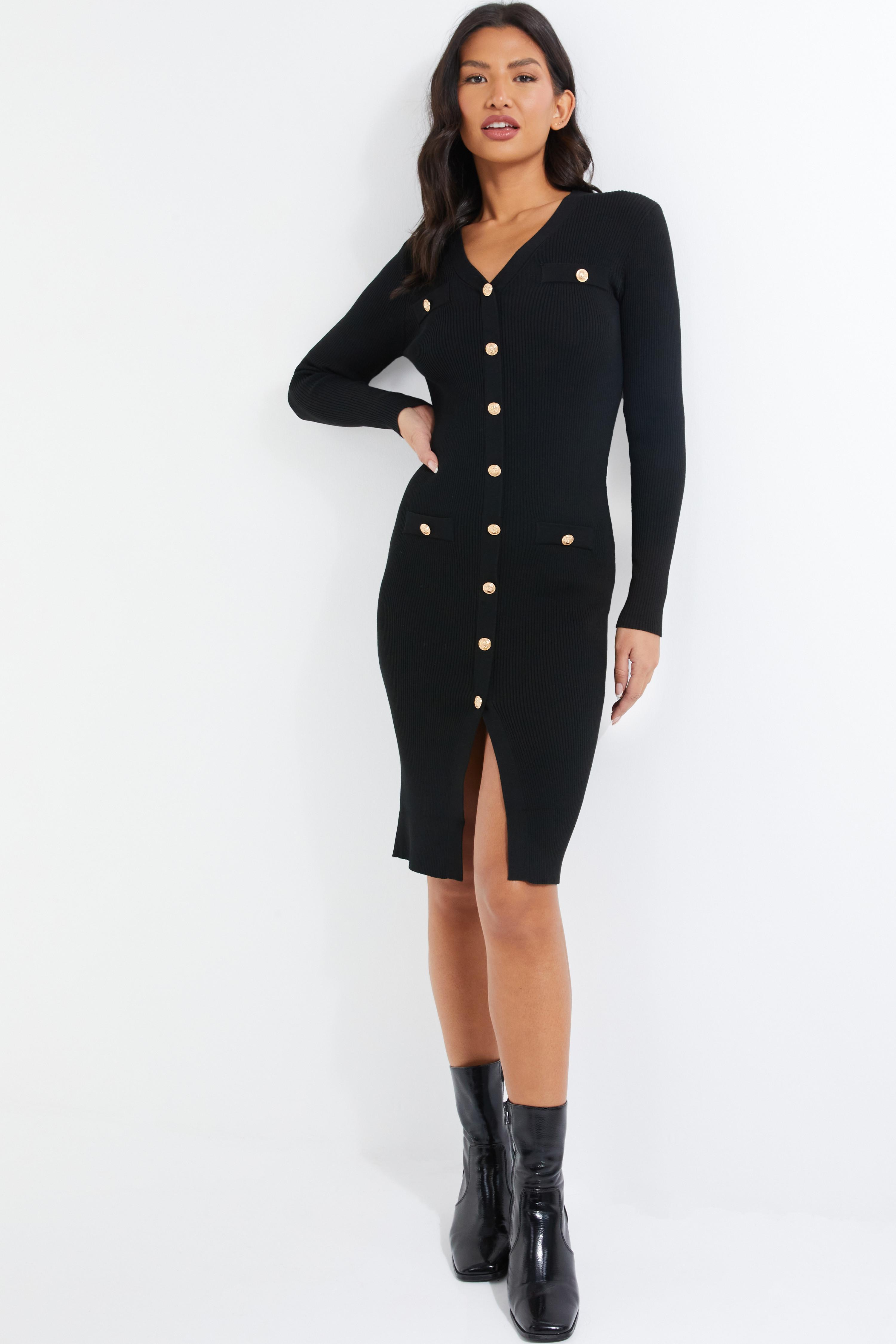 Structure Button Midi Dress Black 1 2 3