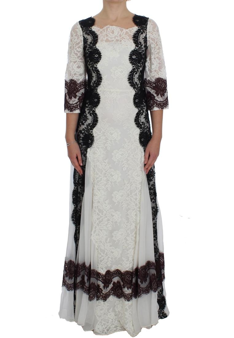 Dolce & Gabbana White Floral Lace Silk Corset Maxi Dress