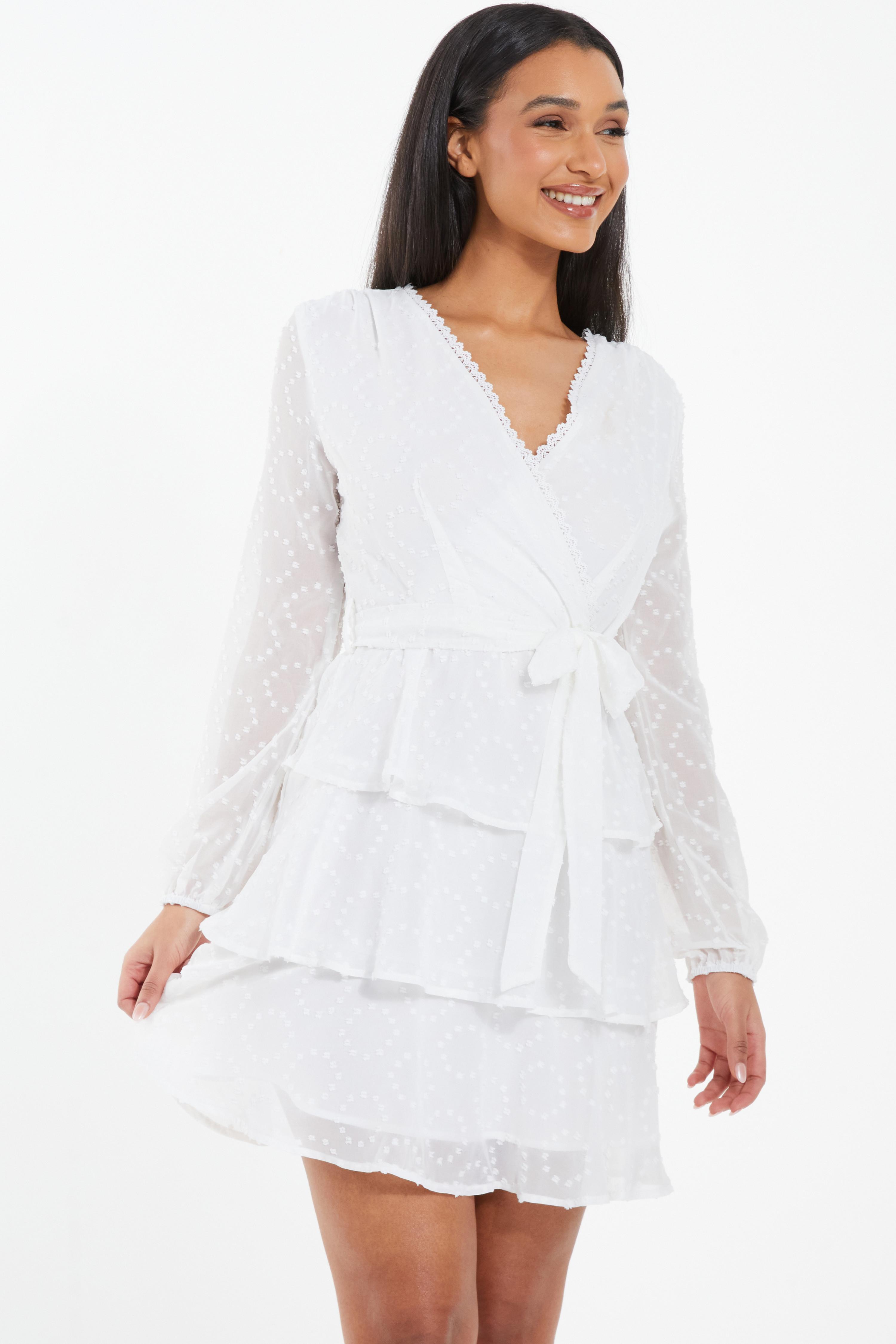 Charming White Polka Dot Print Skater Dress