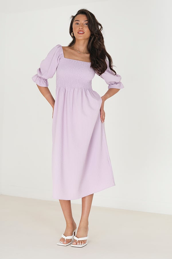 Belinda Lilac Embellished Bodice Midi Dress