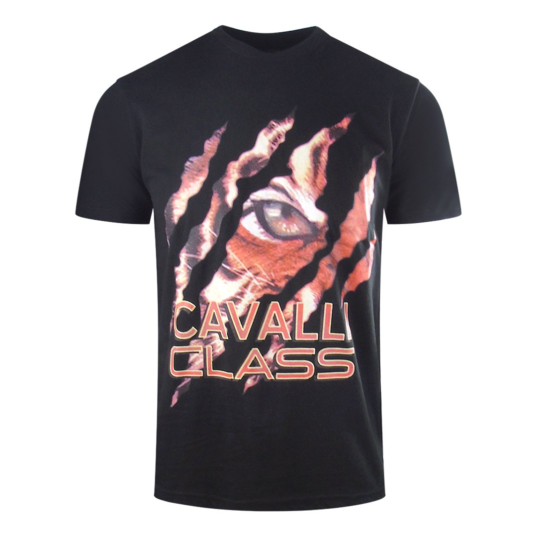 Cavalli Class Bold Tiger Graphic Black T-Shirt