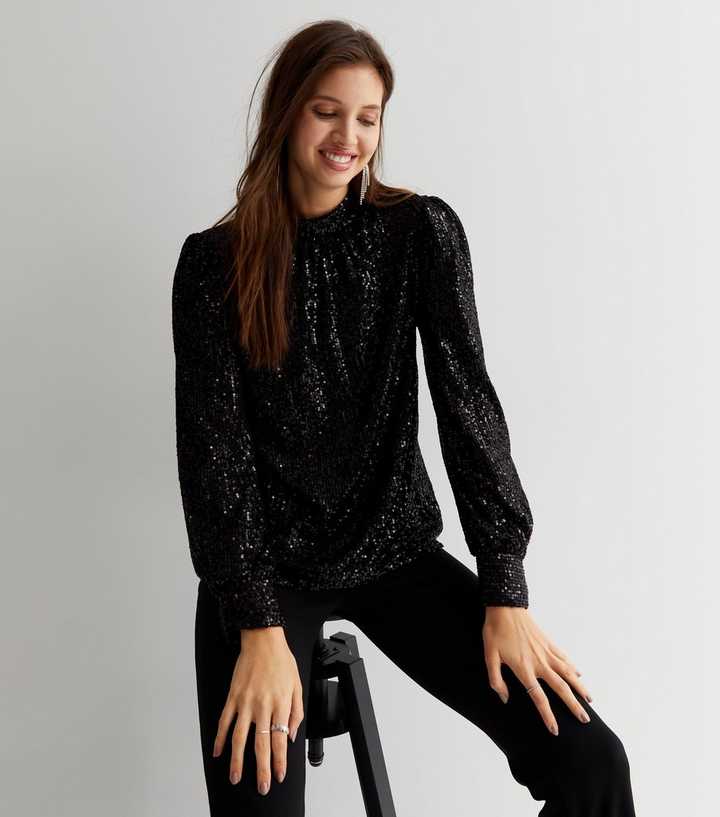 Sequin High Neck Loosefit Blouse