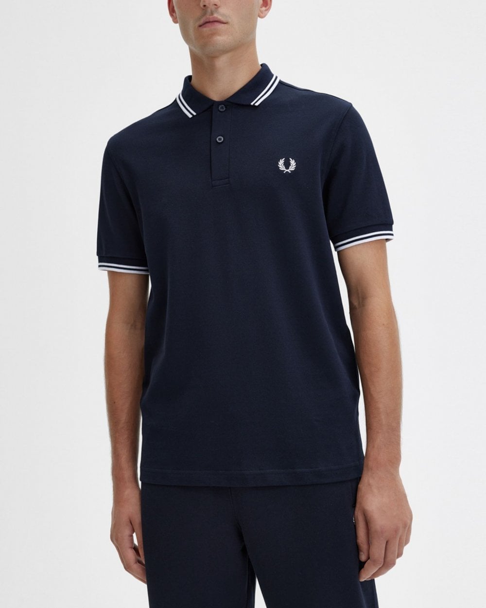 Fred Perry Heren Twin Tipped Poloshirt in Marineblauw/Wit/Wit