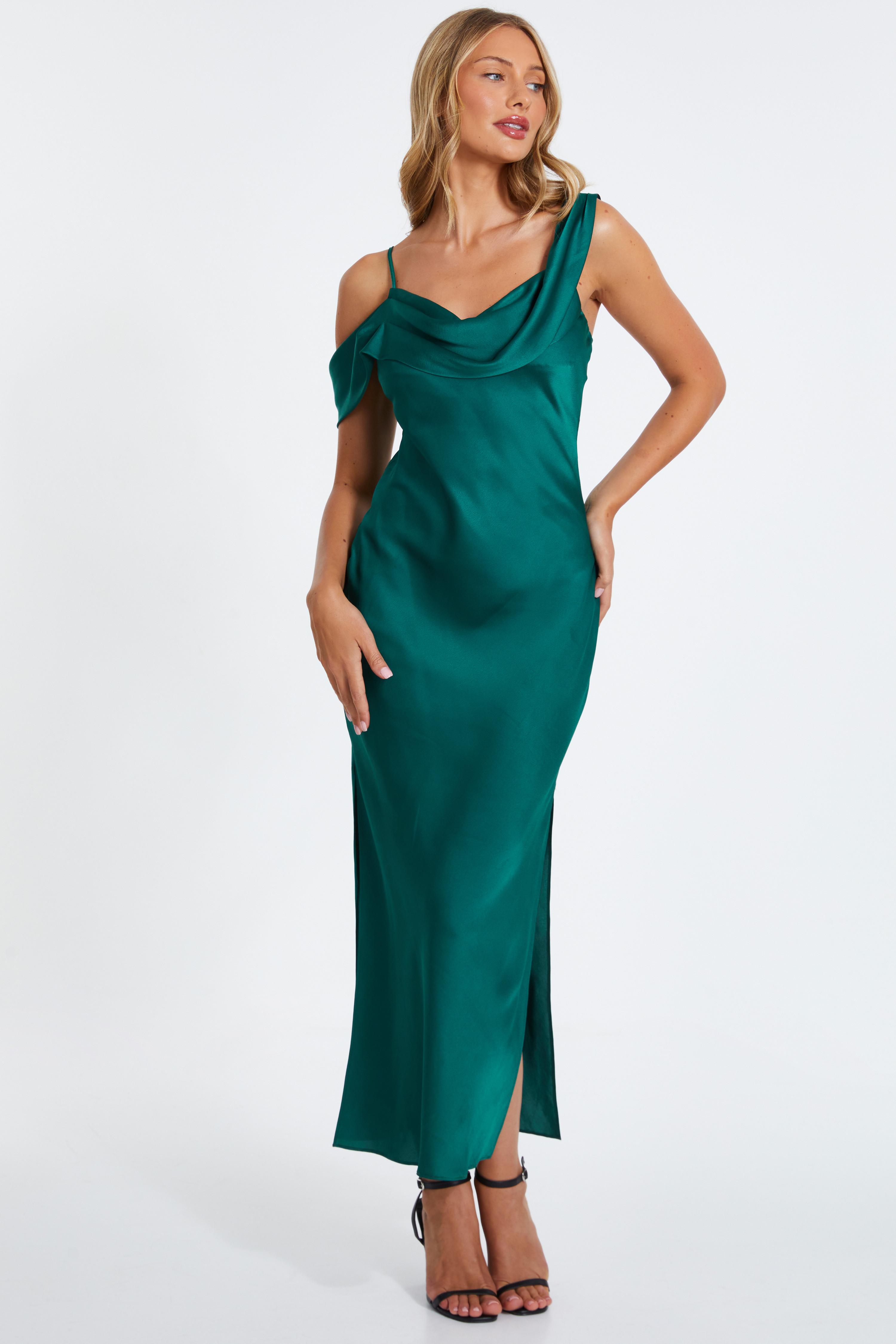 green emerald velvet dress Deme by Gabriella Connie Olive Off-The-Shoulder Draped Maxi Dress
