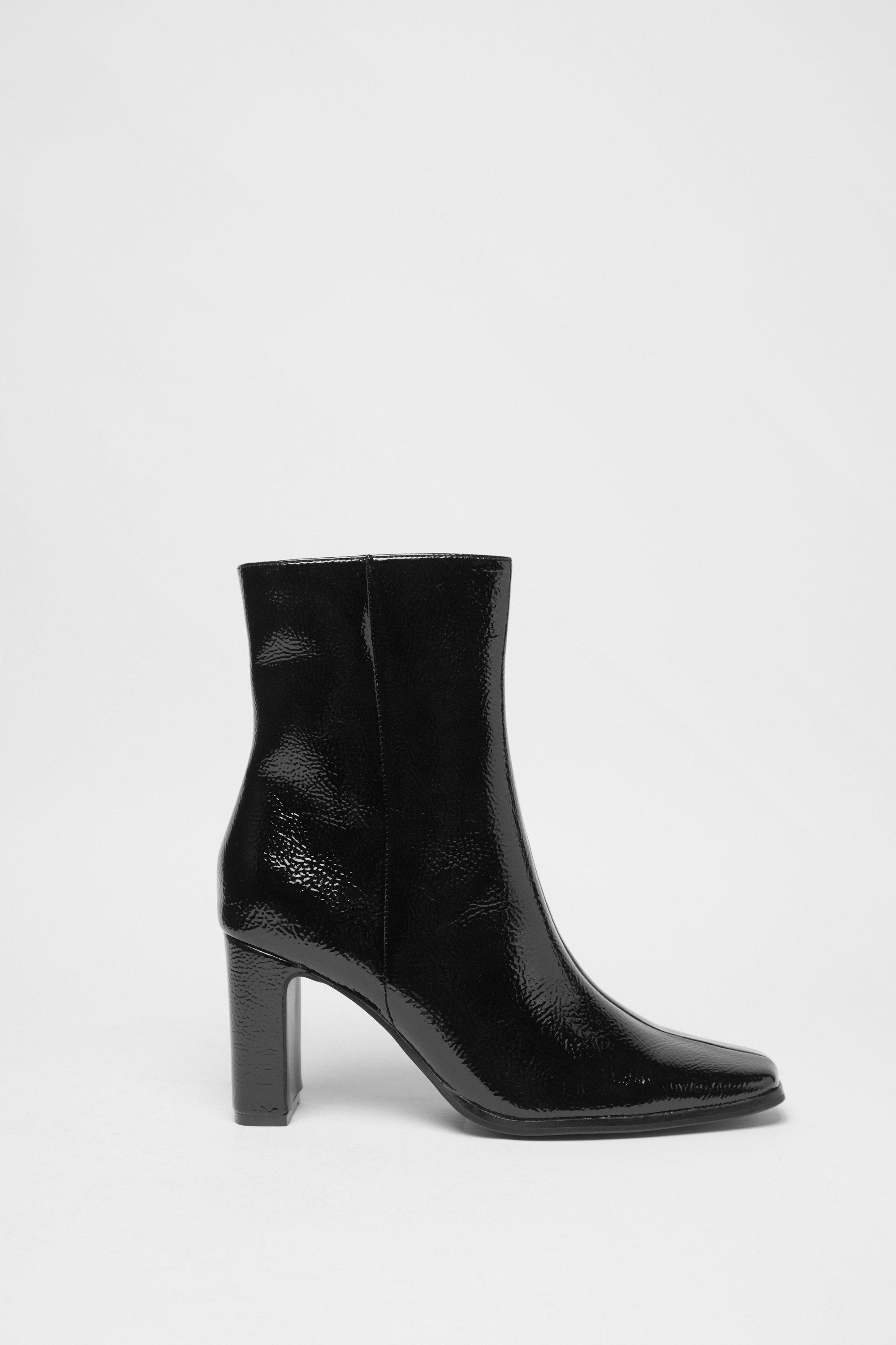 Patent Colorblock Buckle Ankle Booties