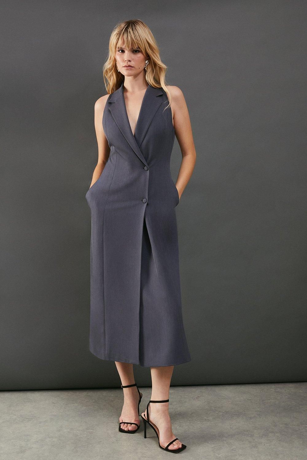 MIDNIGHT TUX WOVEN MIDI DRESS