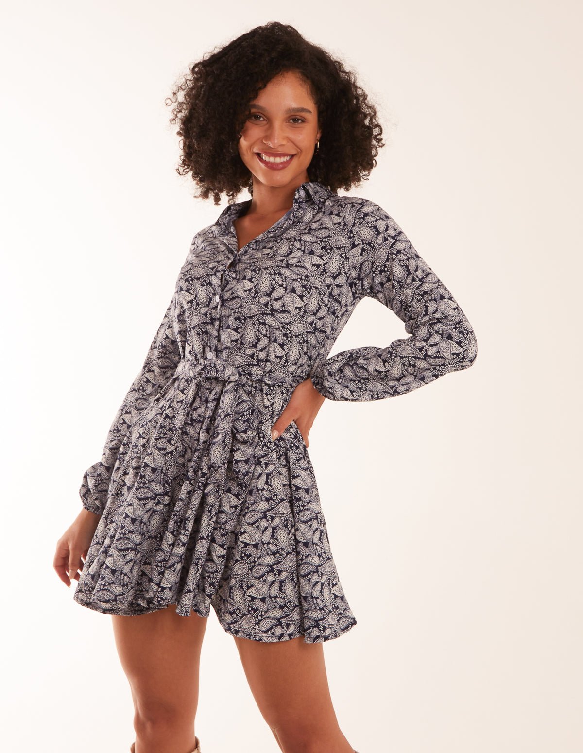 Faith Stripe Godet Mini Shirt Dress