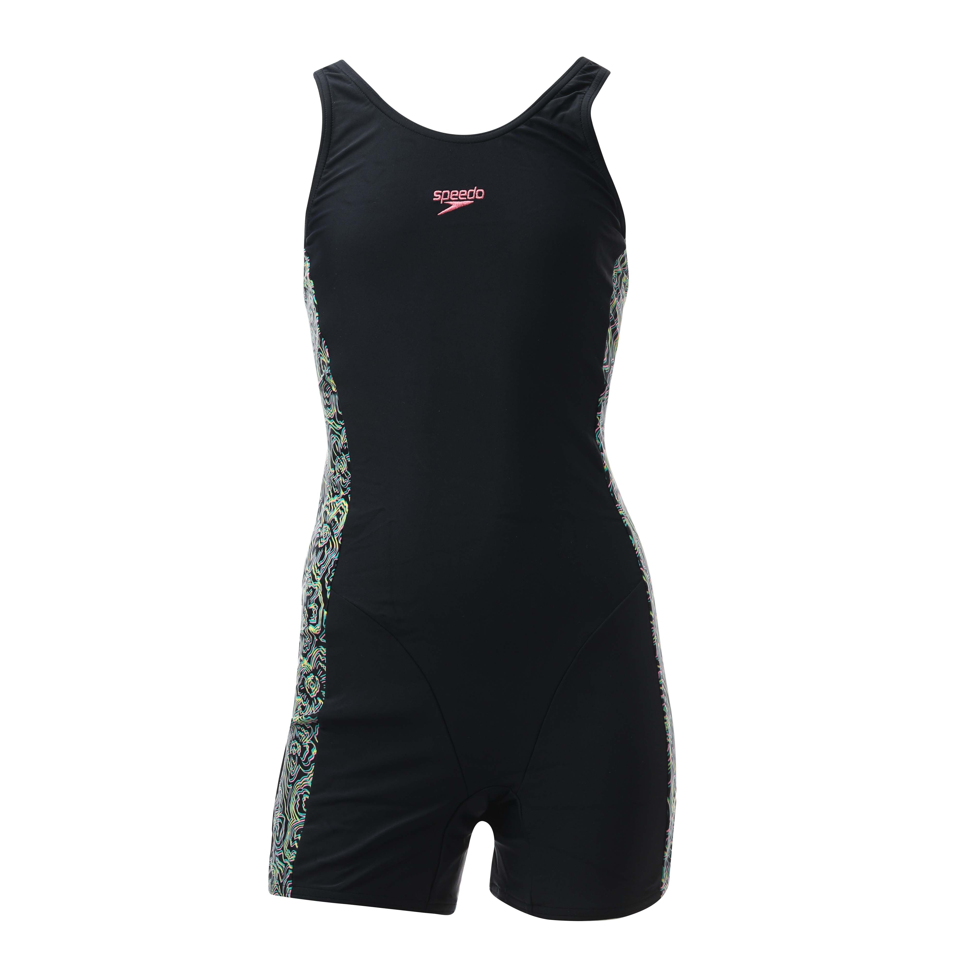 Girl's Speedo Printed Leaderback Swim Legsuit in Navy